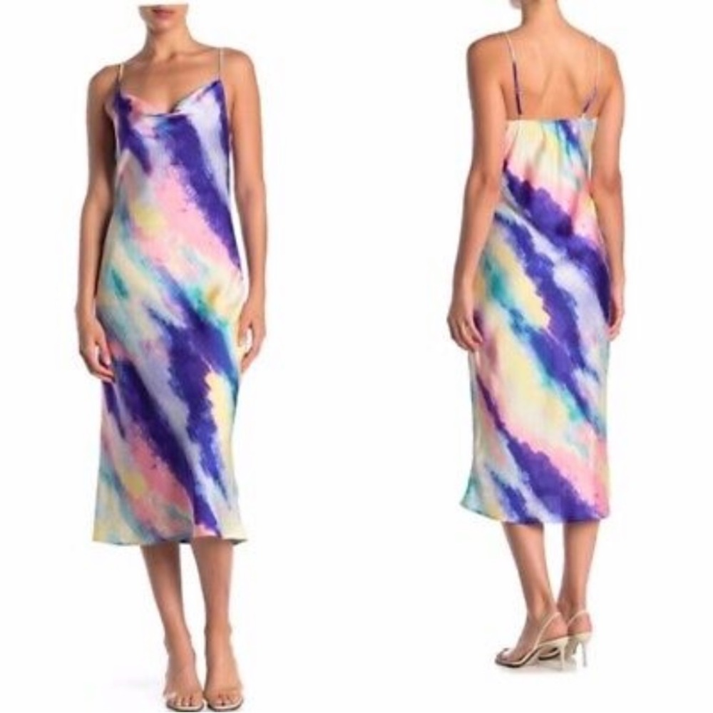 KENEDIK Cowl Neck Tie Dye Midi Slip Dress